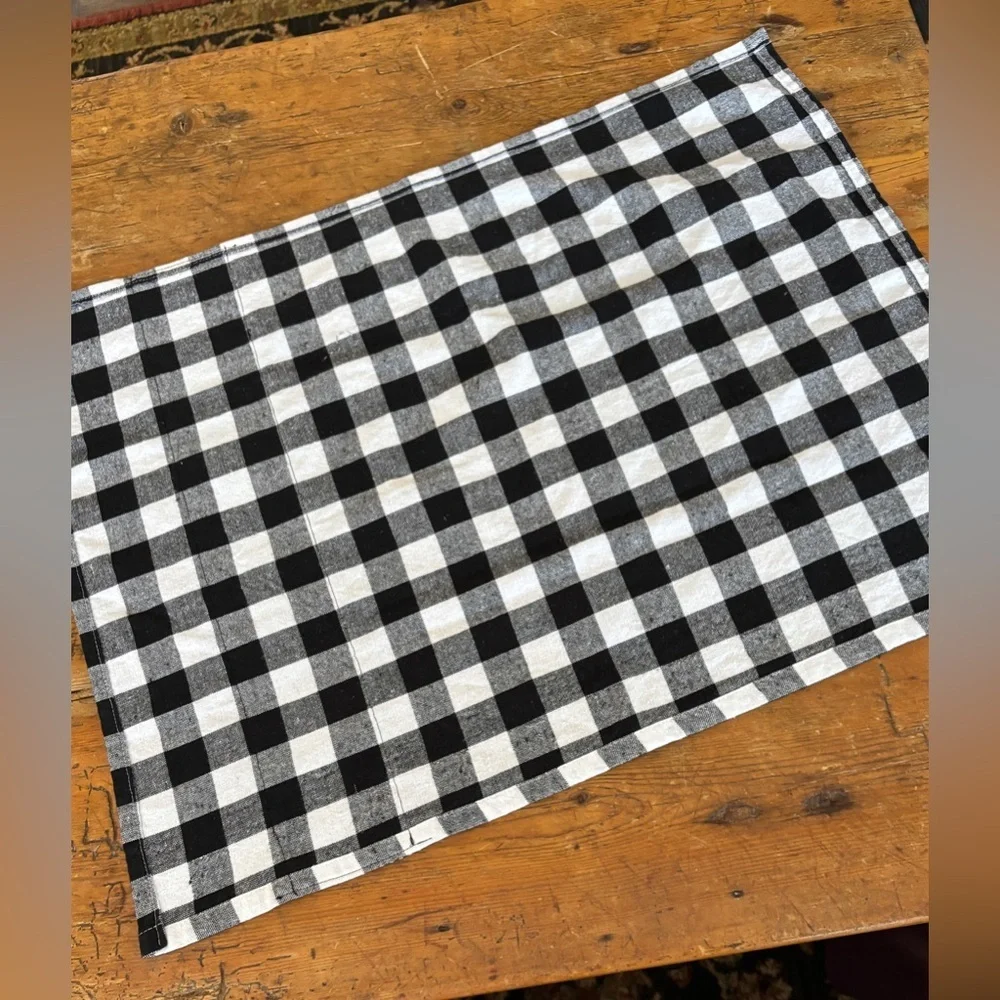 Handmade Kitchen Towels set of 2 Blk & wht buff chck 100% cottn Farmhouse